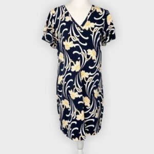 Ann Taylor navy ruffle sleeve floral dress